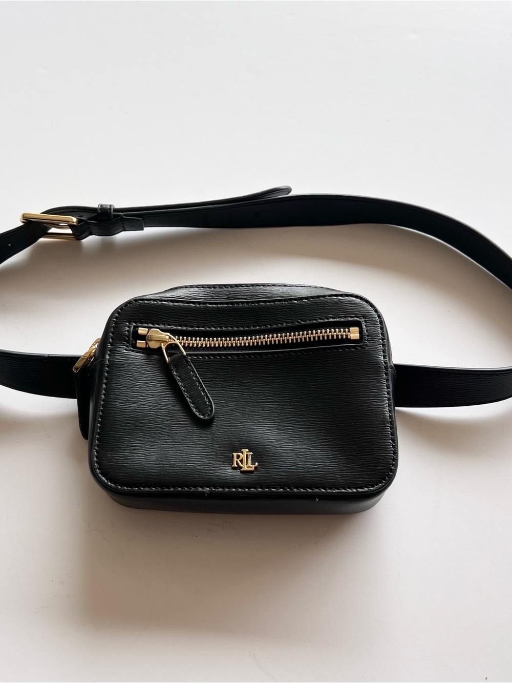 Ralph Lauren Black Leather Belt Bag with Gold Hardware